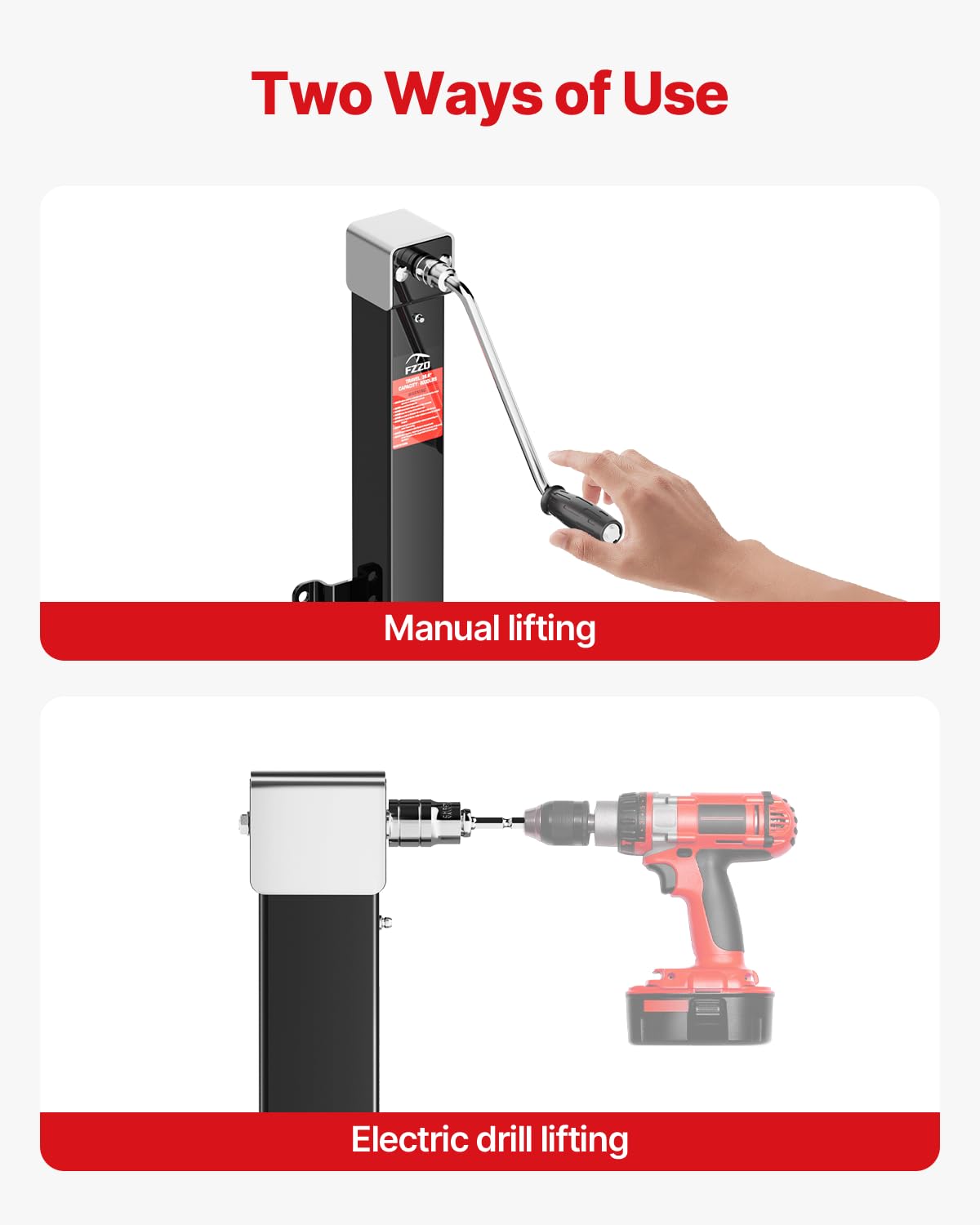 FZZD 8000 lbs Heavy Duty Trailer Jack, 20-24V Cordless Drill Compatible,28.6'' Lift, for Utility, Yacht, Boat Trailer Jack,Black